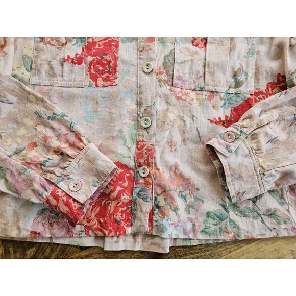 Patchington In Bloon Floral Linen Blend Jacket Shacket Women's Size M - Picture 4 of 9